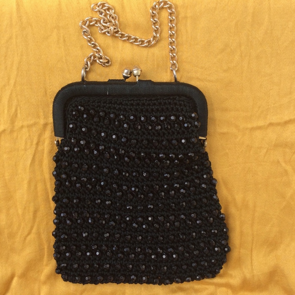 Vtg. EUC El Corte Ingles Black Beaded Evening Bag